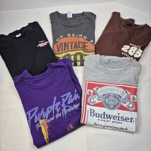 Mens T Shirt Lot of 5 L Budweiser Prince Purple Rain Beaujolais H&M 285 Vtg 2005